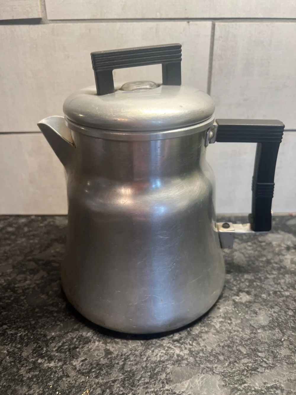 Wear Ever Aluminum Stovetop Coffee Percolator with Black Handle #3006. Camping